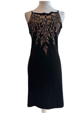 Status Collection VTG Little Black Dress Sz L Gold Flame Y2K Whimsygoth HOCO